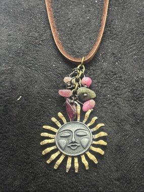 Bohemian Sun Pendant Necklace with Pink Stone Accents